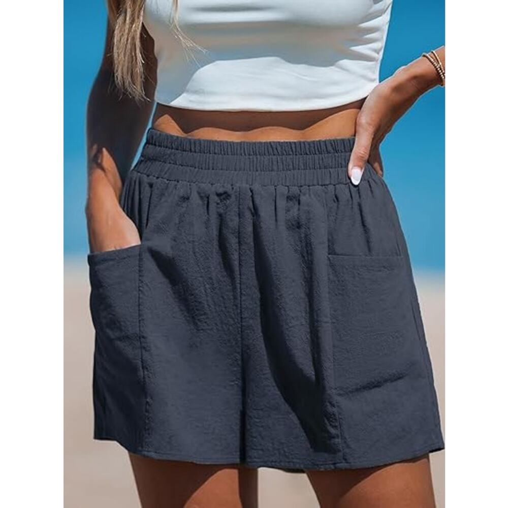 NWT Cupshe Elastic Waist Loose Leg Front Pockets Shorts Navy Womens Size Large